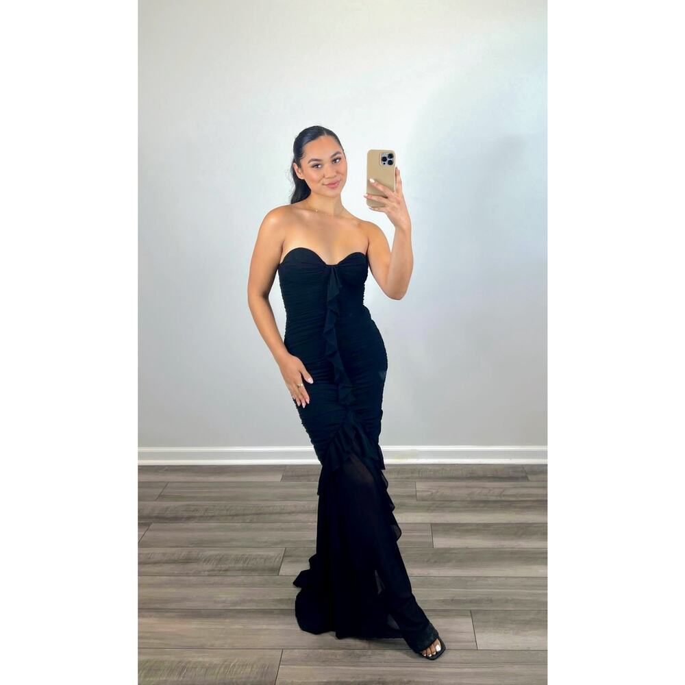 Majorelle Giules Gown in‎ Black Small Maxi Length Strapless Lined Ruffle Party
